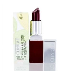 NIB CLINIQUE POP MATTE LIP COLOR + PRIMER 08 BOLD POP .13 OZ
